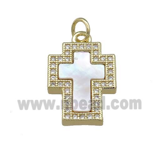 Copper Cross Pendant Pave Shell Zircon 18K Gold Plated