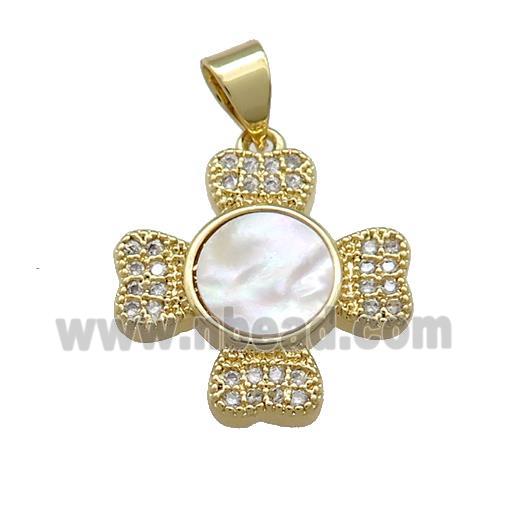 Copper Cross Pendant Pave Shell Zircon Heart 18K Gold Plated