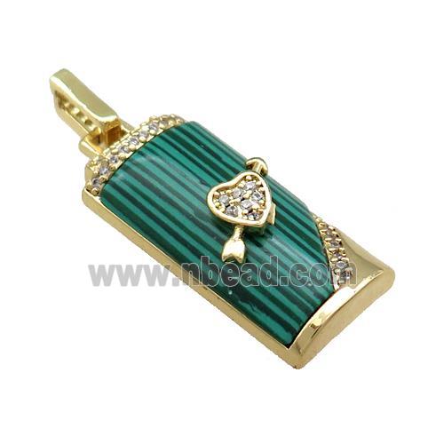 Copper Rectangle Pendant Pave ZirconSynthetic Malachite Gold Plated