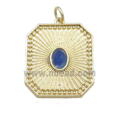 Copper Rectangle Pendant Pave Gemstone Gold Plated