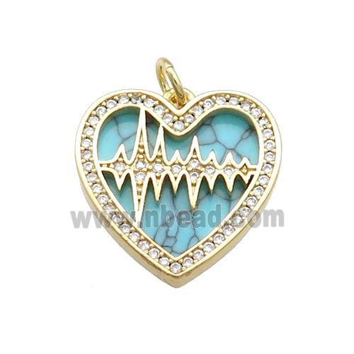 Copper Heart Pendant Pave Turquoise Zircon Gold Plated