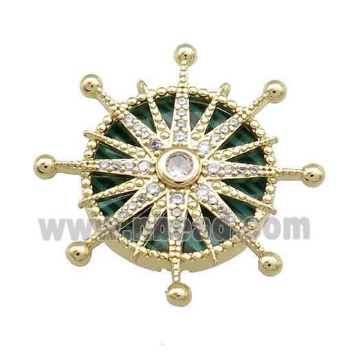 Copper Sun Pendant Pave Synthetic Malachite Zircon Gold Plated