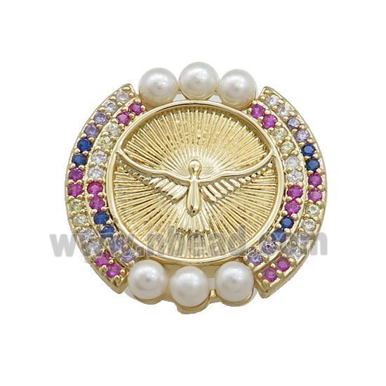 Hawk Charms Copper Circle Pendant Pave Pearlized Resin Zircon Gold Plated