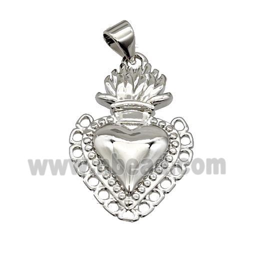 Sacred Heart Charms Copper Pendant Platinum Plated