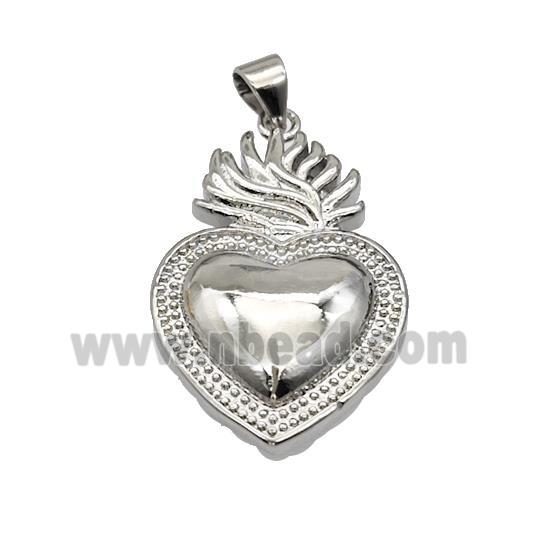 Sacred Heart Charms Copper Pendant Platinum Plated