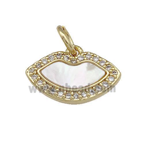 Copper Lips Pendant Pave Shell Zirconia 18K Gold Plated