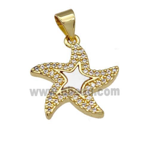 Copper Starfish Pendant Pave Shell Zirconia 18K Gold Plated