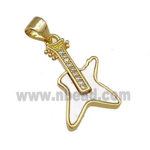 Copper Guitar Pendant Micro Pave Shell Zirconia 18K Gold Plated