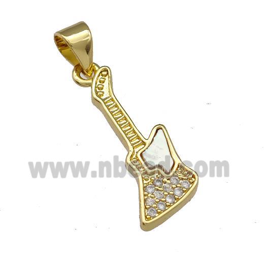 Copper Guitar Pendant Micro Pave Shell Zirconia 18K Gold Plated