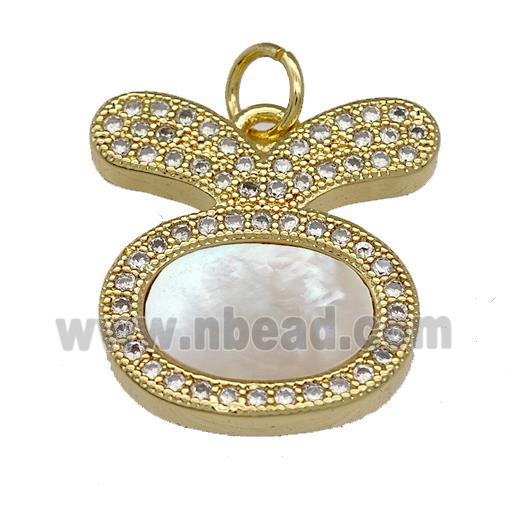 Copper Rabbit Pendant Pave Shell Zirconia 18K Gold Plated