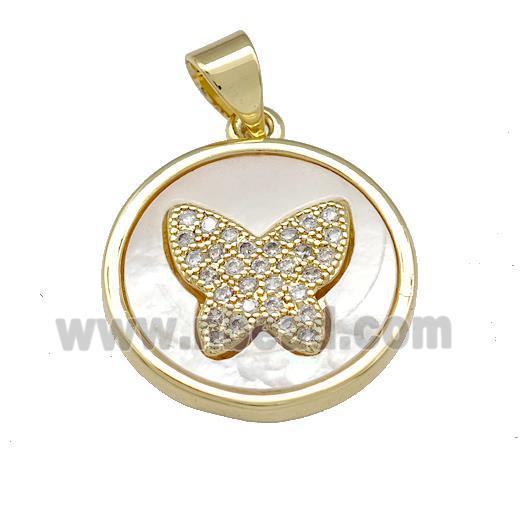 Copper Butterfly Pendant Pave Shell Zirconia 18K Gold Plated