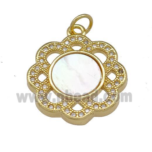 Copper Flower Pendant Pave Shell Zirconia 18K Gold Plated