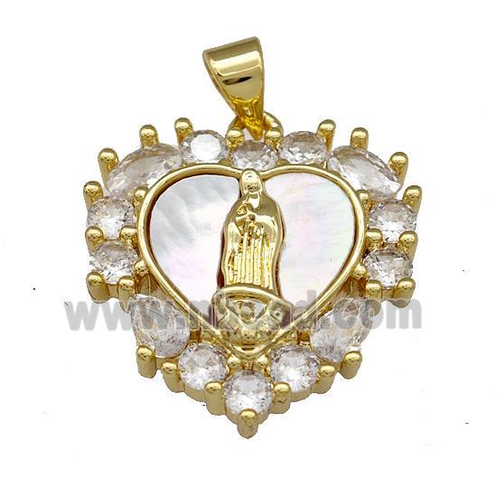 Jesus Charms Copper Heart Pendant Pave Shell Zirconia 18K Gold Plated