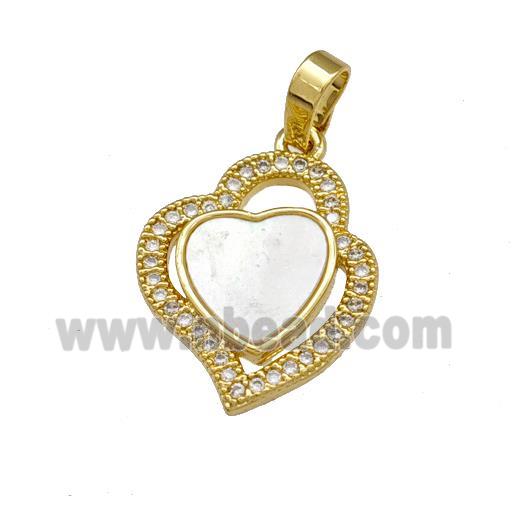 Copper Heart Pendant Pave Shell Zirconia 18K Gold Plated