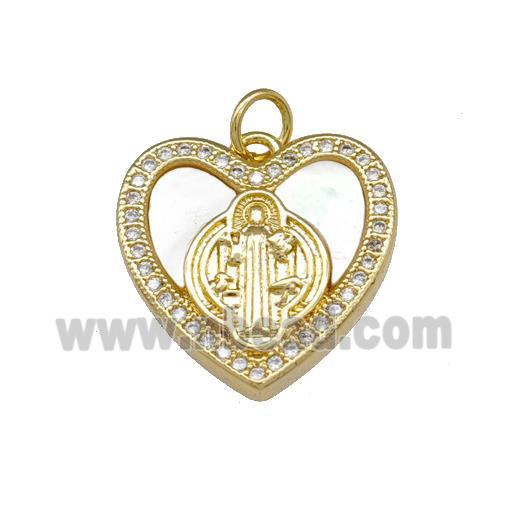 Jesus Charms Copper Heart Pendant Pave Shell Zirconia 18K Gold Plated