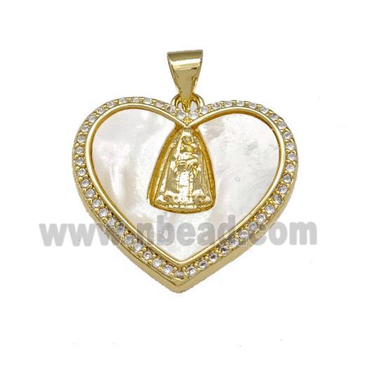 Jesus Charms Copper Heart Pendant Pave Shell Zirconia 18K Gold Plated