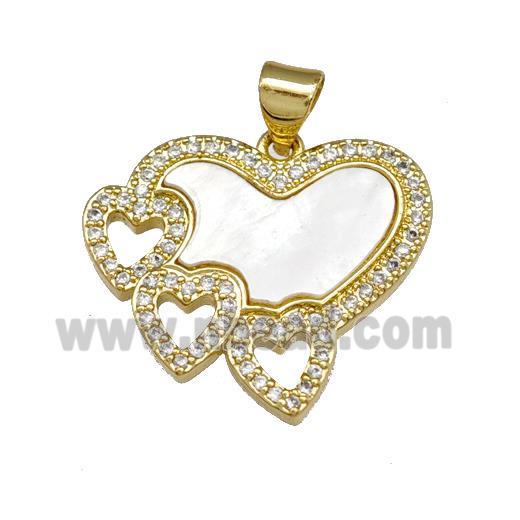 Copper Heart Pendant Pave Shell Zirconia 18K Gold Plated