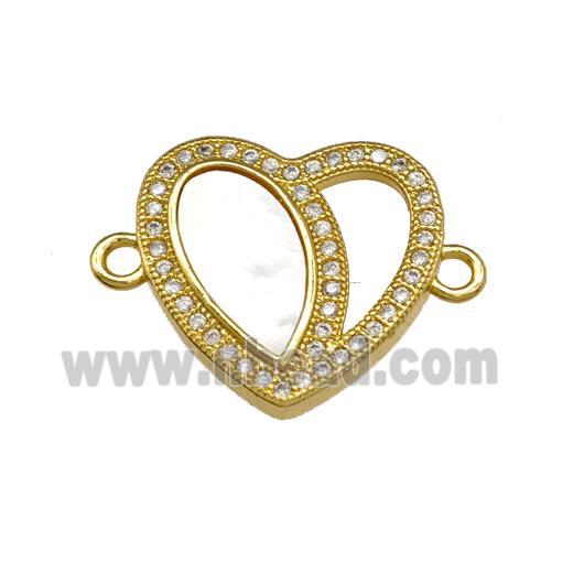 Copper Heart Connector Pave Shell Zirconia 18K Gold Plated