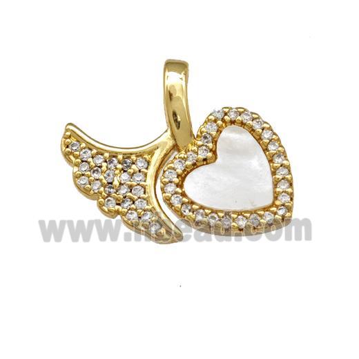 Copper Heart Pendant Pave Shell Zirconia Shark-Tail 18K Gold Plated