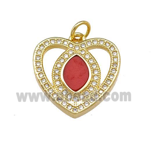 Copper Heart Pendant Pave Shell Zirconia 18K Gold Plated