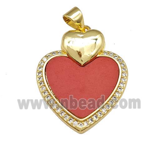 Copper Heart Pendant Pave Shell Zirconia 18K Gold Plated