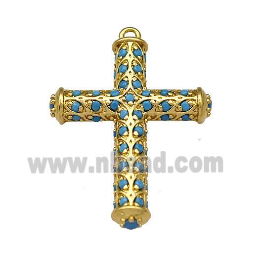 Copper Cross Pendant Micro Pave Zirconia Gold Plated