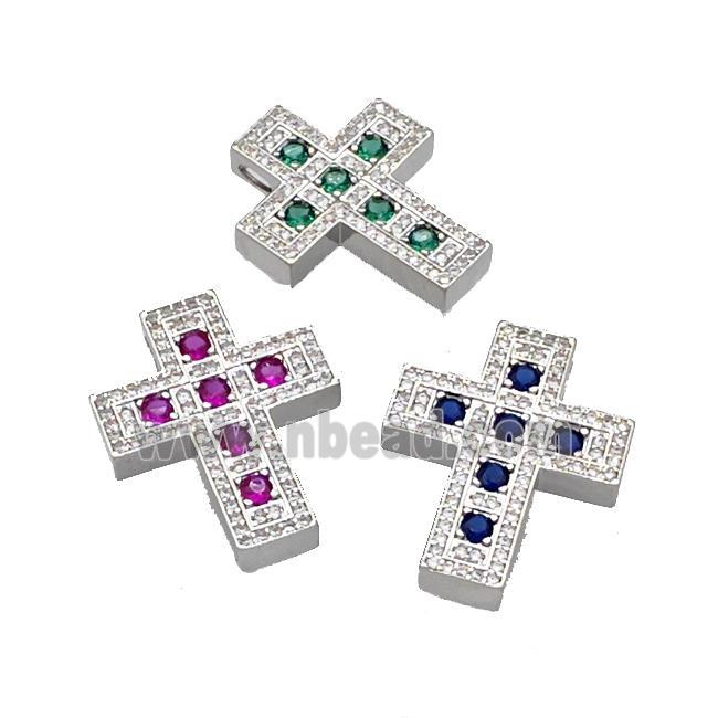 Copper Cross Pendant Micro Pave Zirconia Platinum Plated Mixed