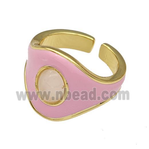 Copper Rings Pink Enamel Gold Plated