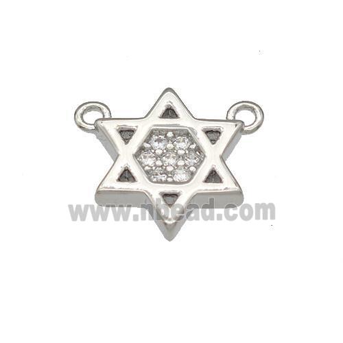 Copper David Star Pendant Micropave Zirconia 2loops Platinum Plated