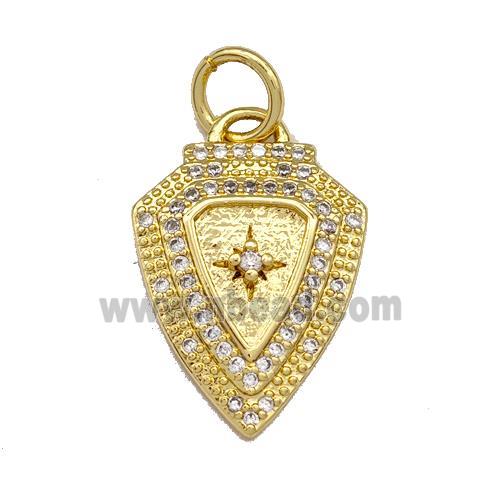 Copper Shield Pendant Micro Pave Zirconia Gold Plated