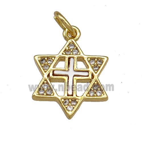 Copper David Star Pave Shell Zircon Cross 18K Gold Plated