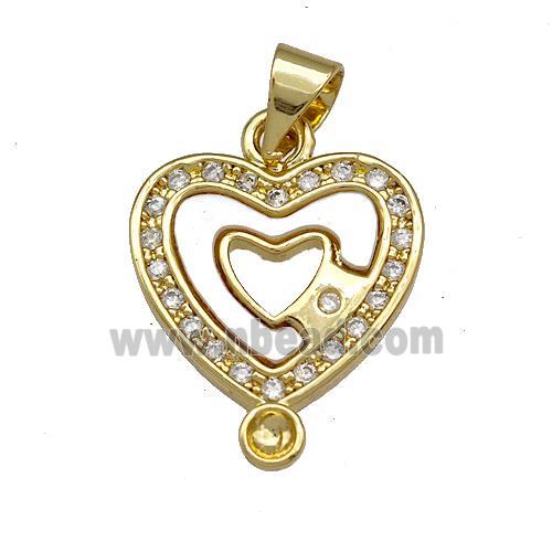 Copper Heart Pendant Pave Shell Zircon 18K Gold Plated