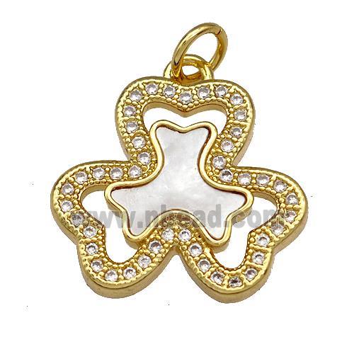 Copper Clover Pendant Pave Shell Zircon 18K Gold Plated