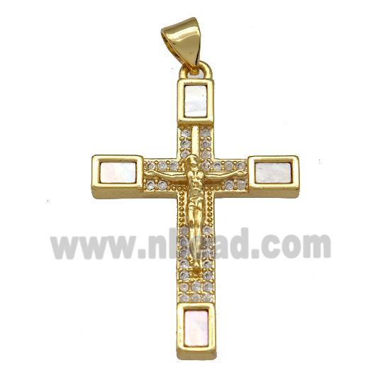 Copper Cross Pendant Pave Shell Zircon 18K Gold Plated