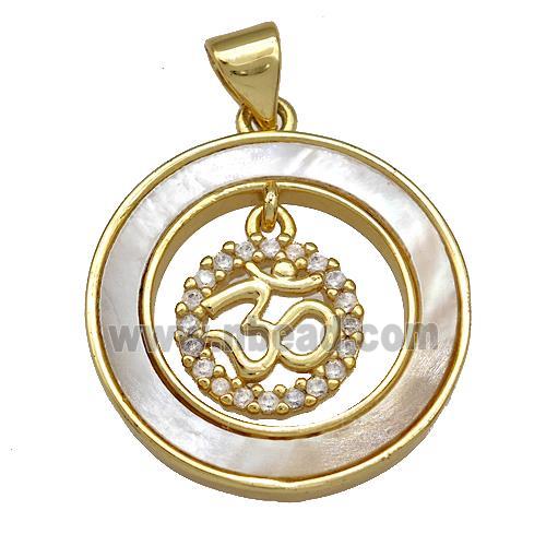 Copper Circle Pendant Pave Shell Zircon 18K Gold Plated