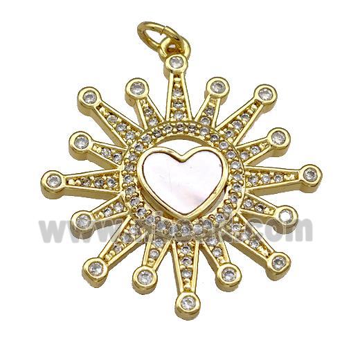 Copper Sun Pendant Pave Shell Zircon Heart 18K Gold Plated