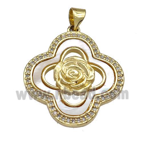 Copper Clover Pendant Pave Shell Zircon Flower 18K Gold Plated