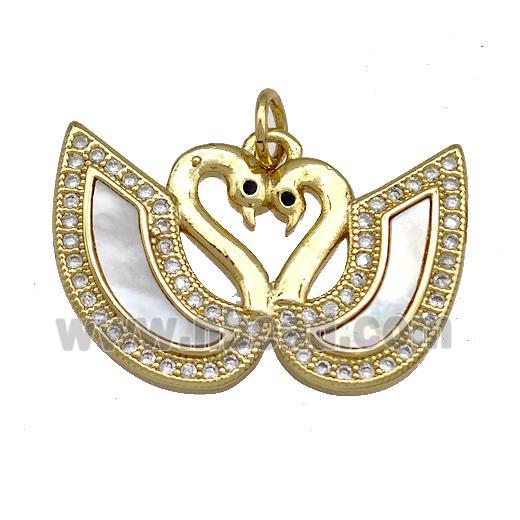 Copper Swan Pendant Pave Shell Zircon 18K Gold Plated