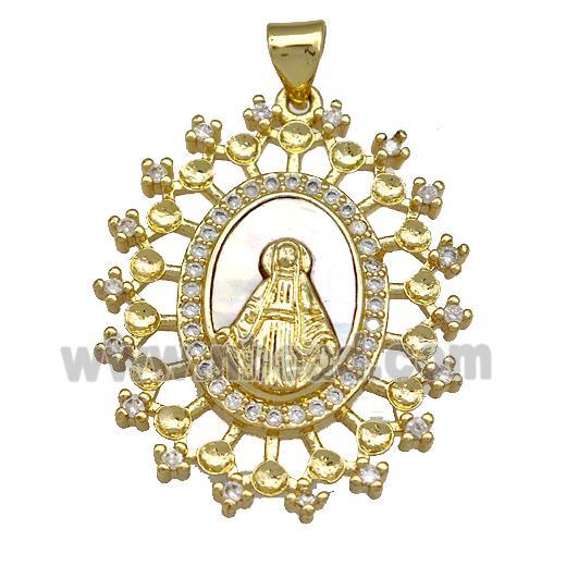 Jesus Charms Copper Pendant Pave Shell Zircon 18K Gold Plated