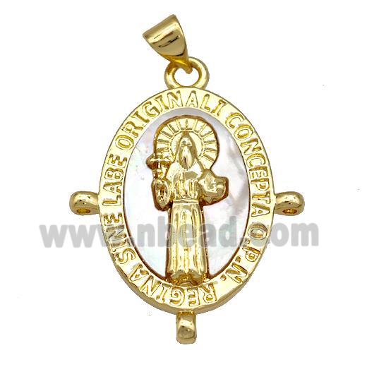 Jesus Charms Copper Oval Pendant Pave Shell 18K Gold Plated