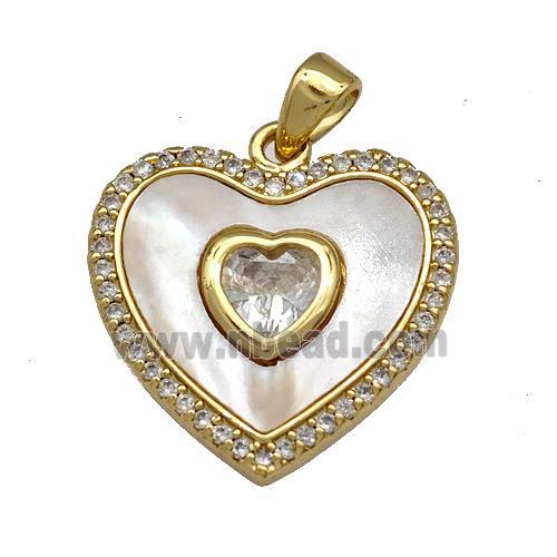 Copper Heart Pendant Pave Shell Zircon 18K Gold Plated