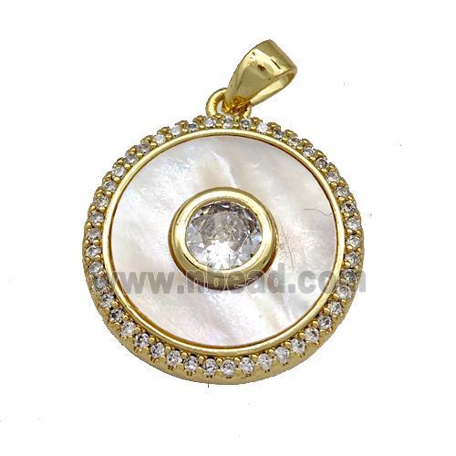 Copper Circle Pendant Pave Shell Zircon 18K Gold Plated