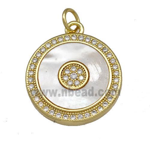 Copper Circle Pendant Pave Shell Zircon 18K Gold Plated