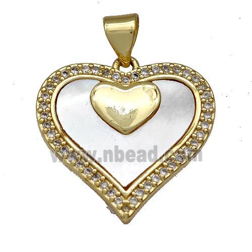 Copper Heart Pendant Pave Shell Zircon 18K Gold Plated