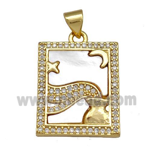 Copper Tarot Card Pendant Pave Zircon Zodiac Aquarius 18K Gold Plated