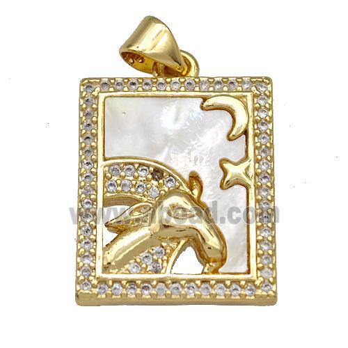 Copper Tarot Card Pendant Pave Zircon Zodiac Aries 18K Gold Plated