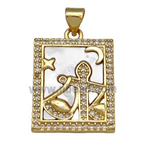 Copper Tarot Card Pendant Pave Zircon Zodiac Libra 18K Gold Plated