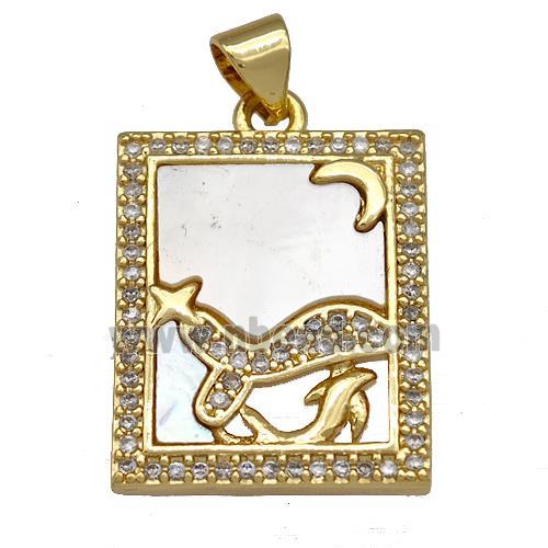 Copper Tarot Card Pendant Pave Zircon Zodiac Pisces 18K Gold Plated