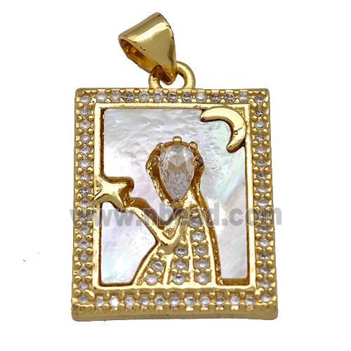 Copper Tarot Card Pendant Pave Zircon Zodiac Virgo 18K Gold Plated