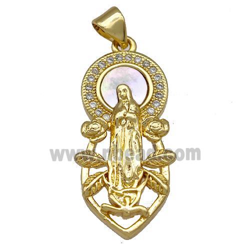 Jesus Charms Copper Pendant Pave Shell Zircon 18K Gold Plated